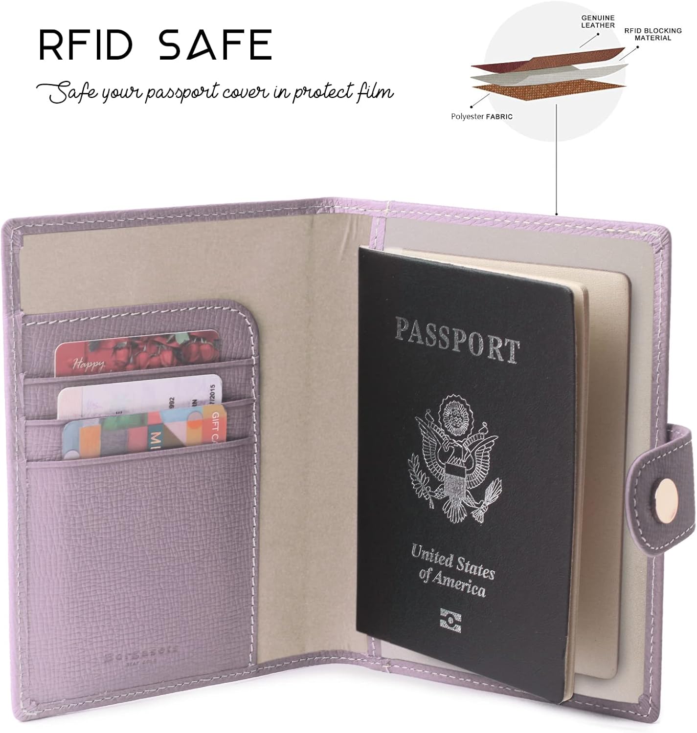 Genuine Leather Passport Case, RFID Passport Cover with Credit Card Holder for Women and Men Family ID Travel