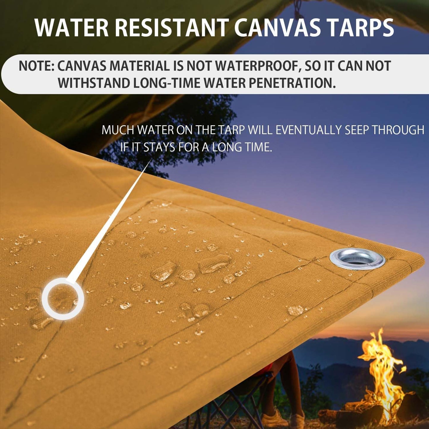 FoundGo 16x20ft Canvas Tarp 22 Mil Tarps 14 oz Canvas Tarpaulin Heavy Duty Cloth Water/UV Resistant Cover with Rustproof Grommets & Ropes for Cars,Roofs,Boats,Camps,Sunshades，Moisture Barrier -Tan