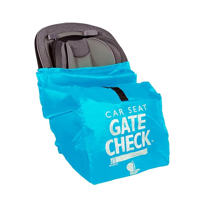 J.L. Childress Gate Check Travel Bag for Car Seats - Car Seat Travel Bag for Airplane, Includes AIRTAG Holder, Fits All Baby Carriers, Infant Carriers & Child Booster Seats - Neon Blue