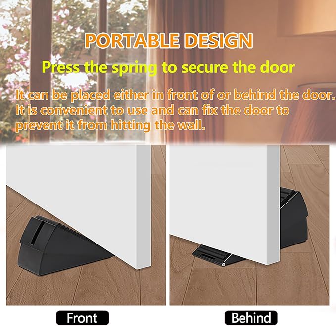 Heavy Duty Door Stopper,3 Inch High Large Adjustable Spring Door Stop,Tall Door Stoppers for Bottom of Doors，Big Wedge Suits Carpet, Tile, Wood, 1 Pack Black