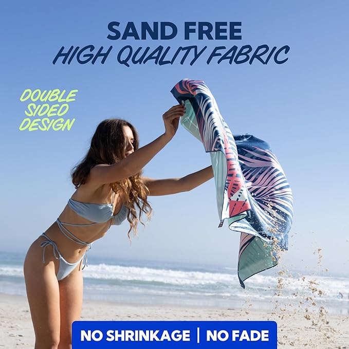 SUN NINJA Microfiber Beach Towel - Sand Free, Quick Dry, Lightweight & Compact for Beach, Pool, Yoga and Camping - 63x32 inch Super Absorbent, Large Sand Free Swim Towels for Adults and Kids