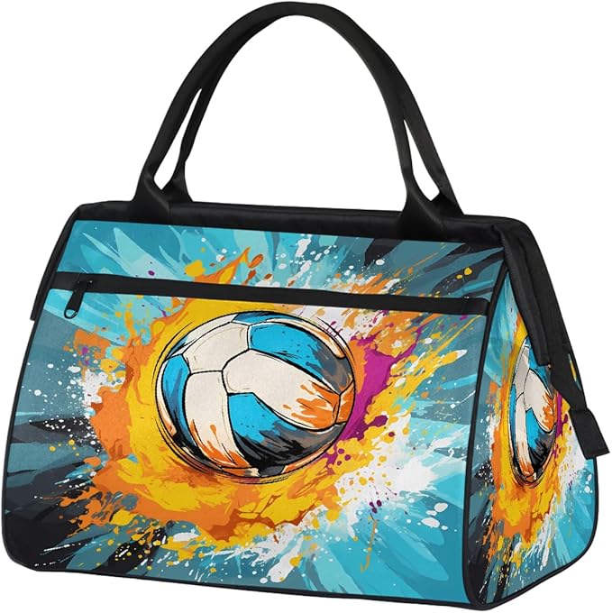 Watercolor Volleyball Overnight Weekender Bags for Women Men, Waterproof Travel Carry On Duffel Bag, Lightweight Sports Gym Bag for Fitness, Workout, Travel