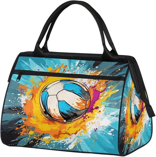 Watercolor Volleyball Overnight Weekender Bags for Women Men, Waterproof Travel Carry On Duffel Bag, Lightweight Sports Gym Bag for Fitness, Workout, Travel
