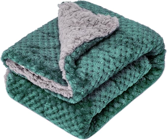 Fuzzy Sherpa Reversible Blanket for Baby, Soft Warm Cozy Coral Fleece Toddler, Infant or Newborn Reversible Blanket for Crib, Stroller, Travel, 40”×60”, Black Green