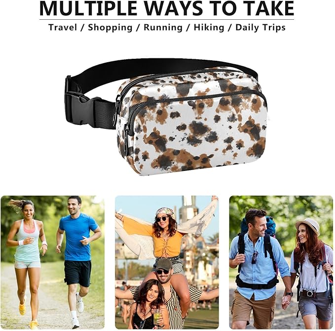 Brown and Black Cow Print Fanny Pack for Women Men Water Resistant Fashion Waist Packs with Adjustable Strap Belt Bag for Travel Workout Jogging Hiking 21219369