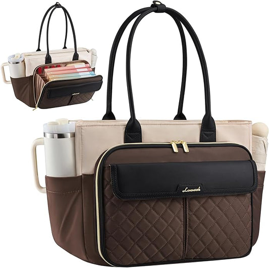 LOVEVOOK Teacher Tote Bag for Women, Laptop Bag Briefcase with Accordion File Pocket, Nurse Handbag for Work, Travel, College | Large Cup Holder, Laptop Compartment, Trolley Sleeve