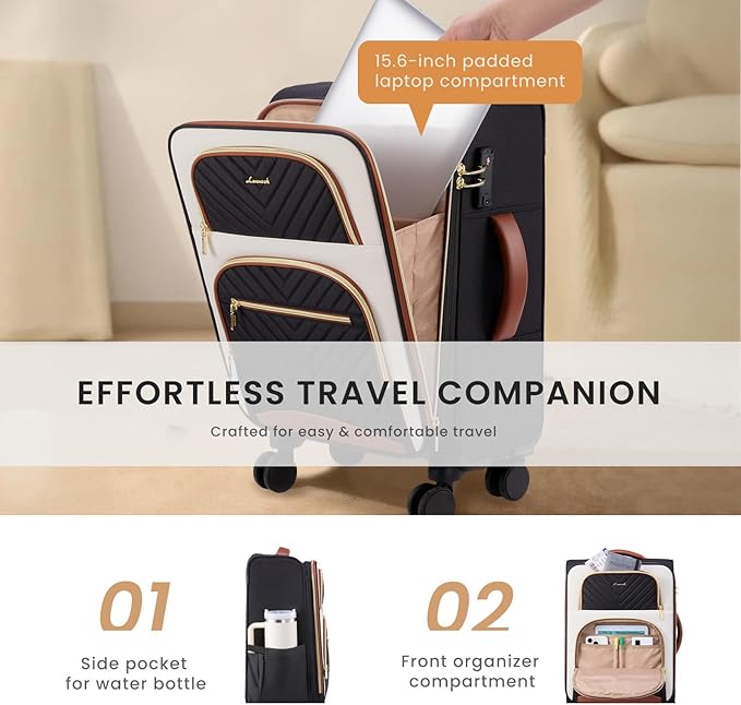 LOVEVOOK 20 Inch Carry On Luggage 22x14x9 Airline Approved, Lightweight Softside Carry-on Suitcase with Spinner Wheels & TSA Lock, Water-Resistant Travel Luggage with 3 Packing Cubes