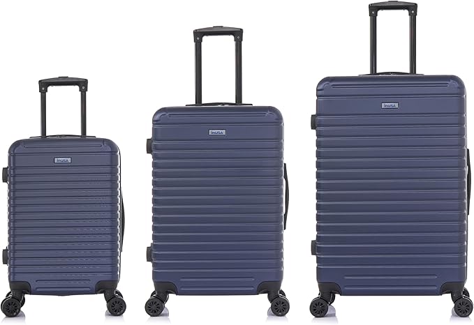InUSA DEEP Luggage Set with Dual Spinner Wheels and Studs | Spacious Travel Suitcases with Ergonomic Handles | (20/24/28) 3 Piece Hardside Luggage Set | Blue