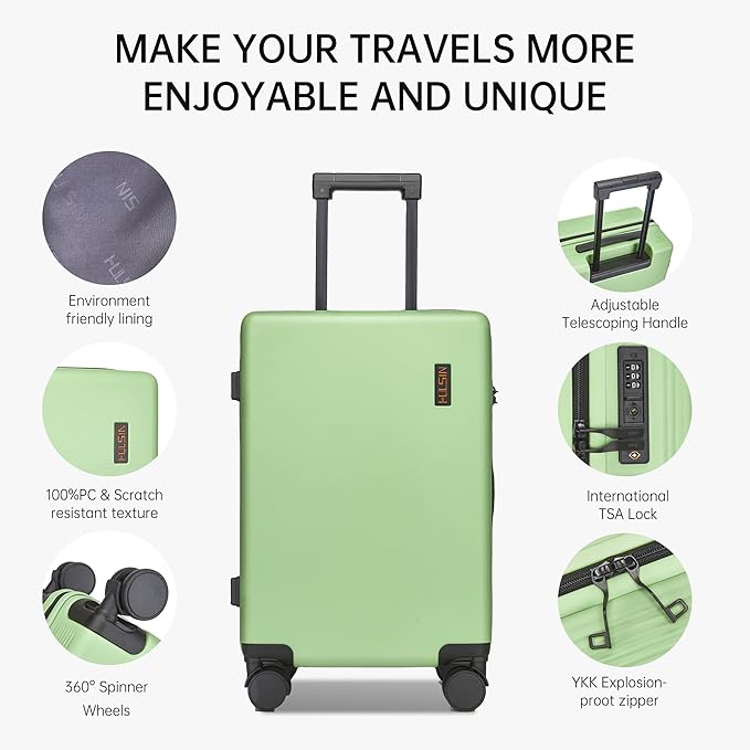 Carry on Luggage 22x14x9 Airline Approved, 20 Inch Carry-on Suitcase, Hard Shell Luggage with Spinner Wheels, Hardside Small Rolling Suitcase with TSA Lock for Travel (Green, 20 Inch)