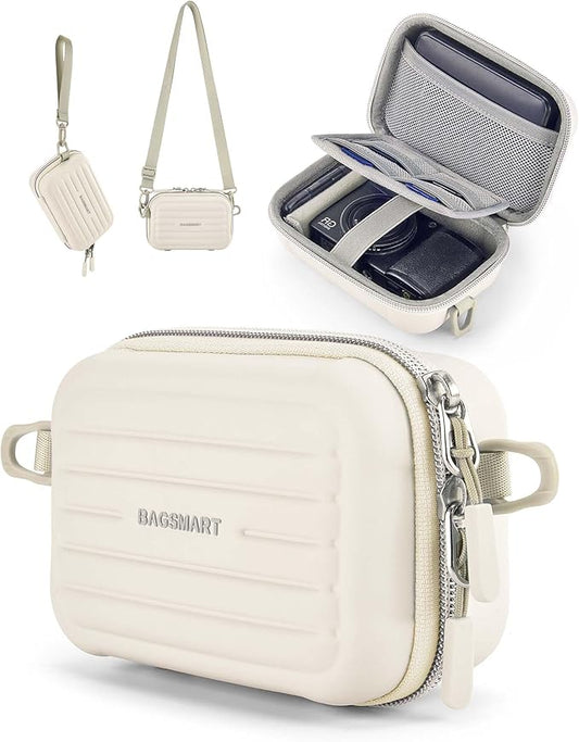 BAGSMART Digital Camera Case, Waterproof & Protective Small Camera Bag with 2 Carrying Ways, Lightweight Camera Sling Bag for Canon PowerShot ELPH 180/190 / Sony DSCW800/DSCW830 - Beige