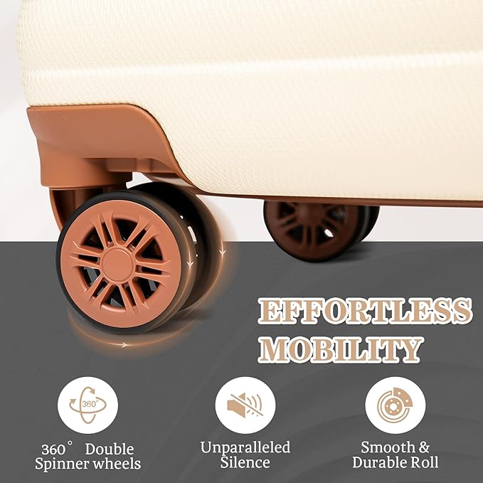 5 Piece Luggage Sets with Spinner Wheels and Tsa Lock, Hardshell ABS Suitcase Set, Lightweight Hardside Waterproof Travel Suitcases with Wheels, 20", 24", 28" Beige