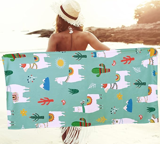 LIVILAN Llama Alpaca Cactus Beach Towel, Quick Dry, Sand-Free Microfiber, Soft and Durable, Ideal for Beach, Pool, Travel, 30x60 Oversized Towel, Vibrant Designs, for Outdoor Enthusiasts