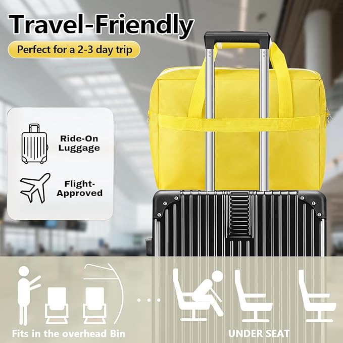 Gym Bag for Women Men, Water-Resistant Duffle Bag for Travel Sports, Lightweight Carry On Bag with Handles and Detachable Shoulder Strap (Yellow)