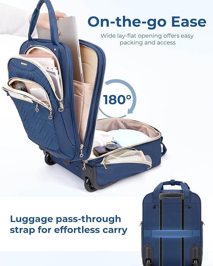 BAGSMART Underseat Carry On Luggage Airline approved,16-inch Small Underseater Softside Travel Suitcase with Wheels Lightweight Overnight Rolling Carry-on Luggage for Women Men Weekender,Dark Blue