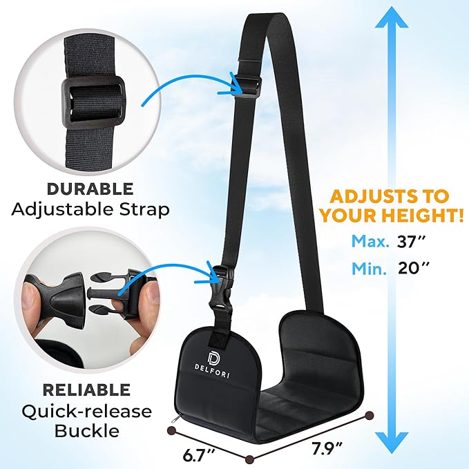 Portable Airplane Footrest for Airplane Travel - Comfortable Foot Hammock w/Memory Foam & Hardboard for No Feet Clashing - Ideal for Pain and Swelling Relief - Travel Essentials to Relax Your Feet