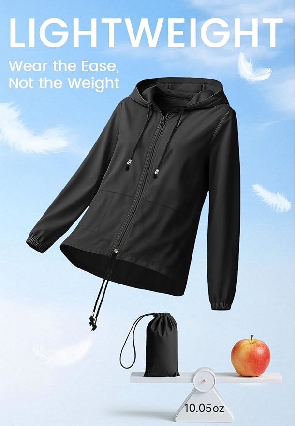 Zando Lightweight Rain Jacket Women Waterproof - Raincoat for Women Packable Rain coat Hooded Windbreaker for Travel Outdoor