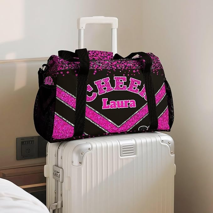 Personalized Cheer Bag Gifts for Girls Sport Cheerleading Gym Travel Duffel Bag Overnight Weekender Bags with Name (Rose Pink)