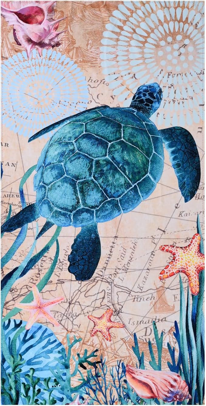 LIVILAN Small Sea Turtle Beach Towel, 24”x48” for Adults, Women, Kids, Microfiber, Oversized, Perfect for Swim, Pool, Bath, Yoga, Quick Dry, Sand Free, Thin, Lightweight, Ideal Sea Turtle Gifts