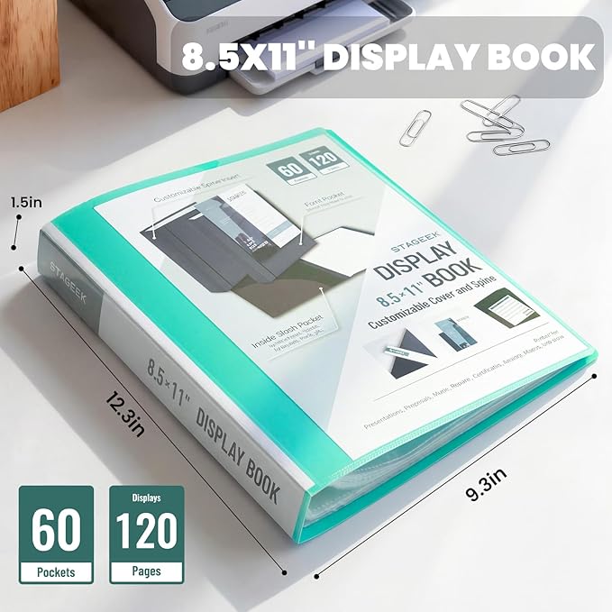 60-Pocket Portfolio Binder Display 120 Pages, 8.5x11 Binder with Plastic Sleeves, Art Portfolio Folder with Clear Sheet Protectors, Presentation Book for Artwork, Document Organizer