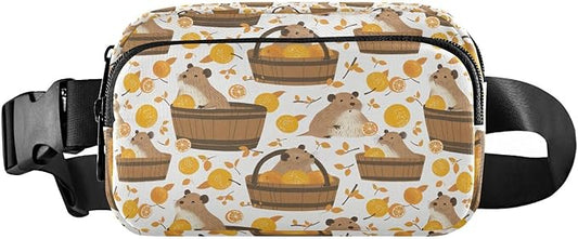 Kawaii Capybara Orange Fanny Pack for Women Men Water Resistant Fashion Waist Packs with Adjustable Strap Belt Bag for Travel Workout Jogging Hiking 21220251