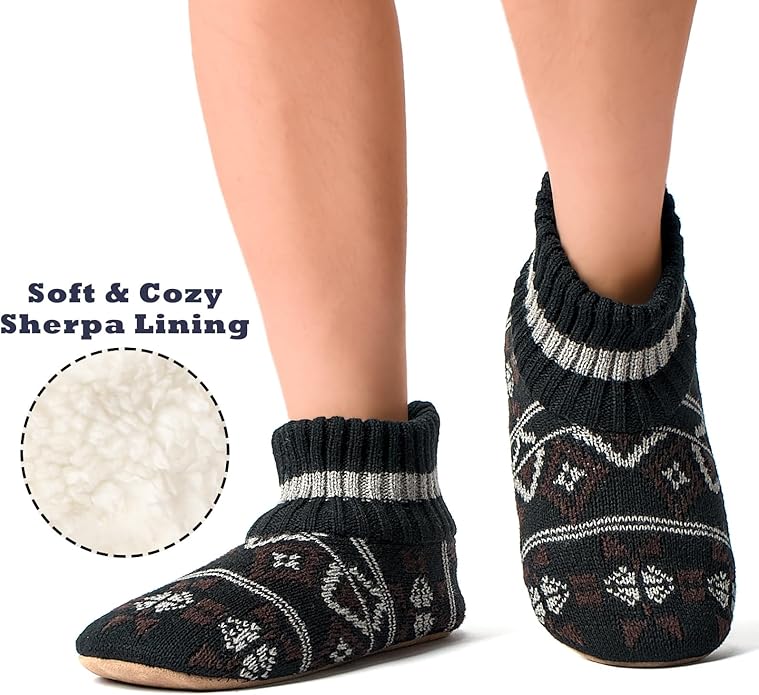 Cozylook Men's Slipper Socks with Grips, Fuzzy Indoor Slippers for Men, Soft Warm Winter Socks with Non-slip Soles