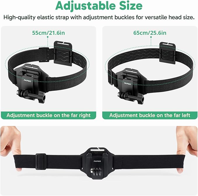 AKASO 2-in-1 Quick Release Adjustable Head Strap Mount for GoPro Hero 13 12 11 10 9, EK7000/EK7000 Pro, Brave 4/4 Pro, Brave 7/7 LE, V50 X, V50 Elite, DJI Osmo Action Cameras