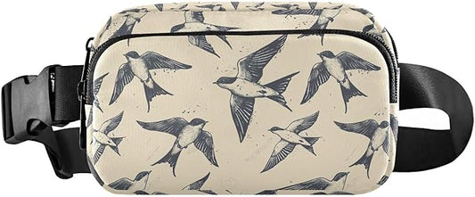 Swallows Bird Fanny Pack for Women Men Water Resistant Fashion Waist Packs with Adjustable Strap Belt Bag for Travel Workout Jogging Hiking 21220399
