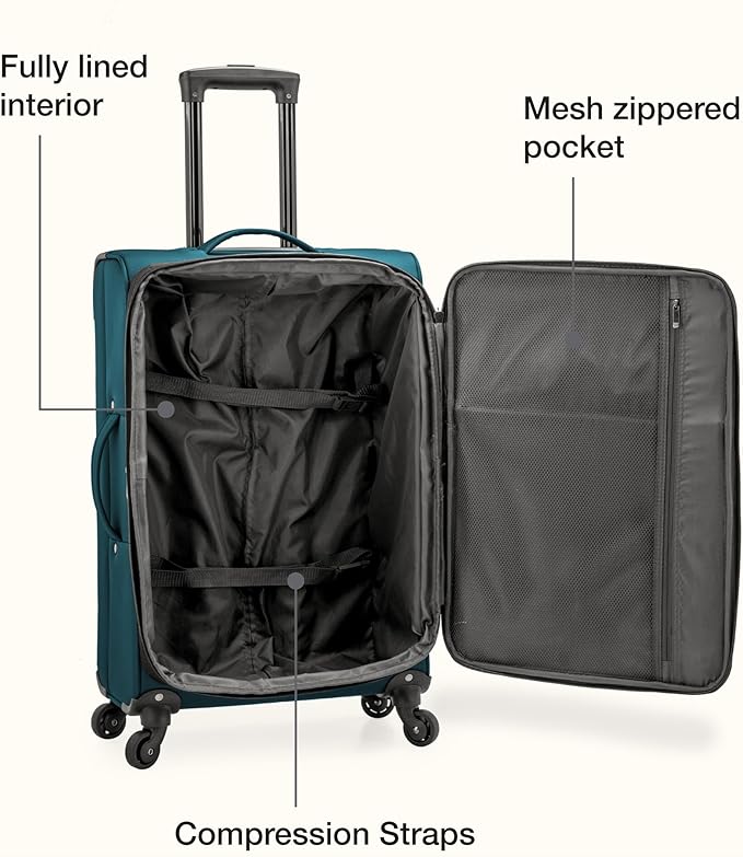 U.S. Traveler Anzio Softside Expandable Luggage with Spinner Wheels, Teal, 3-Piece Set (22/26/30)