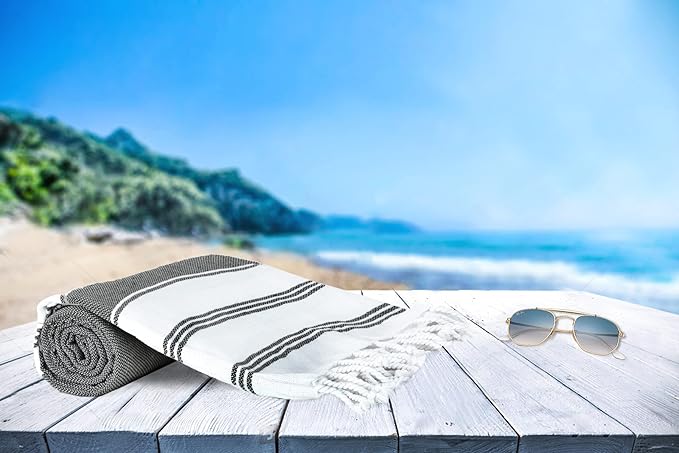 GLAMBURG Peshtemal Turkish Towel Cotton Beach Towels Oversized 36x71 Set of 6, Cotton Beach Towels for Adults, Soft Durable Absorbent Extra Large Bath Sheet Hammam Towel - Black