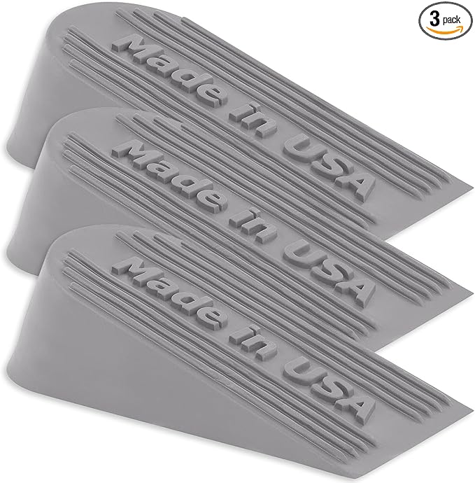 Large Rubber Door Stopper Made in USA - Door Stop Wedge for Carpet, Tile, or Concrete Floor, Door stoppers for Bottom of Door -Heavy Duty for Commercial & Home Use - 6.5 x 2.75 x 1.9 Inches Grey 3PK