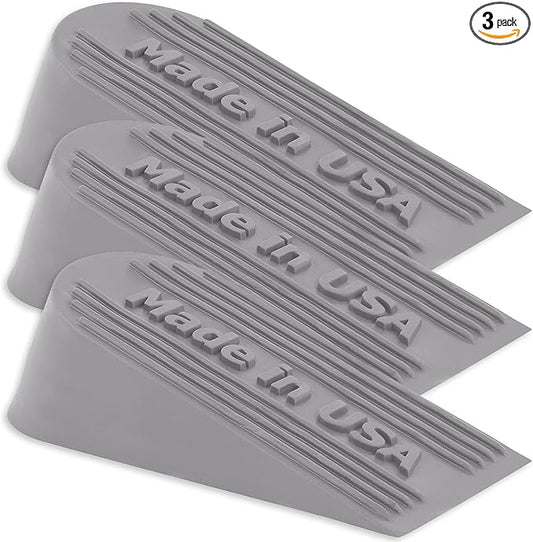 Large Rubber Door Stopper Made in USA - Door Stop Wedge for Carpet, Tile, or Concrete Floor, Door stoppers for Bottom of Door -Heavy Duty for Commercial & Home Use - 6.5 x 2.75 x 1.9 Inches Grey 3PK