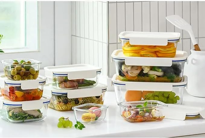 LocknLock LNG214S4W The Clear Heat-Resistant Borosilicate Glass Food Storage Set, 8-Piece (4 Containers + 4 Lids) - White