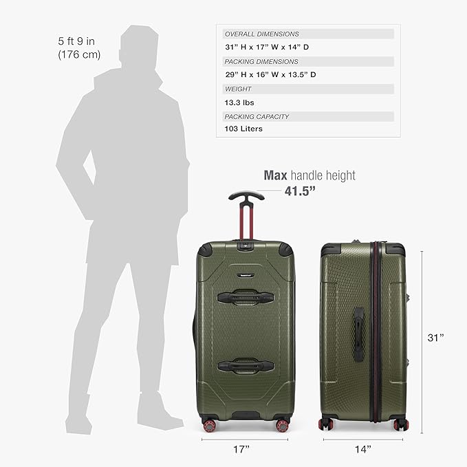Traveler's Choice Maxporter II Polycarbonate Hardside Trunk with Spinner Wheels, Green, 31-Inch Trunk