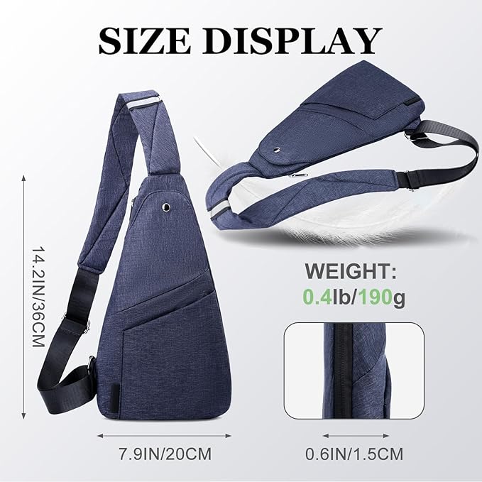 Anti-Theft Sling Bag, Lightweight Waterproof Crossbody Chest Bag with Hidden Pocket for Travel Hiking Casual Daily