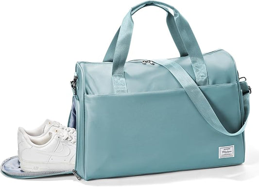 Travel Duffel Bags for Women & Men - Weekender with Shoe & Laptop Compartments - Carry On, Overnight, Gym & Hospital Bag - Light Blue
