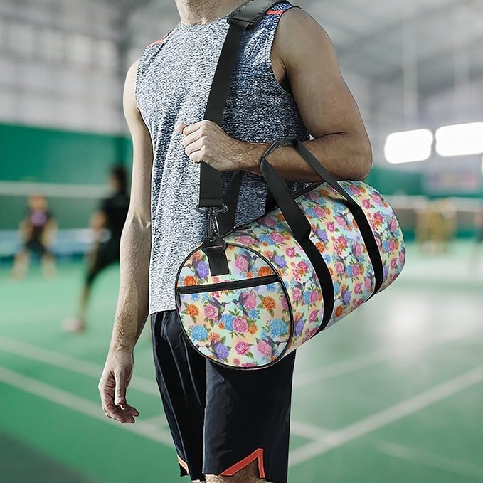 Dance Sports Gymnastics Bag Retro Hummingbirds Floral Foldable Gym Bags Lightweight Travel Sports Bag Unisex Gym Duffel Bags