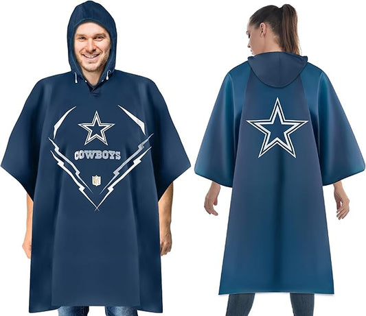 NFL Waterproof Premium Rain Poncho, Sporty & Cool Rain Poncho for Men and Women, Rain Coat with Drawstring Hood