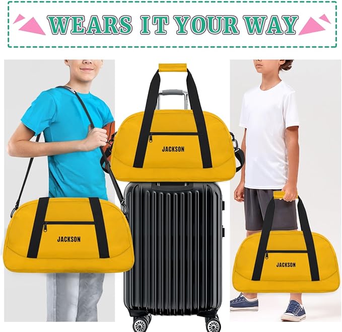 Personalized Cheer Bag Girl Sport Duffel Bag, Custom Kids Gym Bag, Customize Travel Duffle Bag with Name, Overnight Weekender Bags,Yellow,Cheerleading Gifts