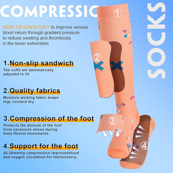 bropite Flora Compression Socks for Women & Men-Knee high 6 Pairs 20-30mmhg Support Running Nurse Travel