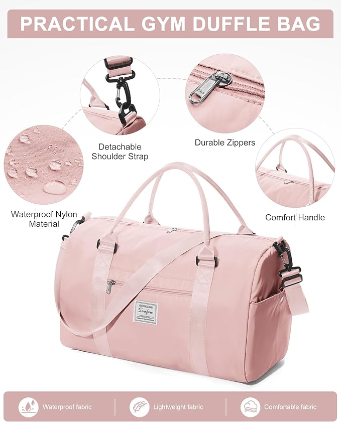 Gym Bag Womens Mens with Shoes Compartment and Wet Pocket Travel Duffel Bags for Women for Plane Sport Gym Tote Bags Swimming Yoga Small Waterproof Weekend Overnight Carry on Bag Hospital Holdalls