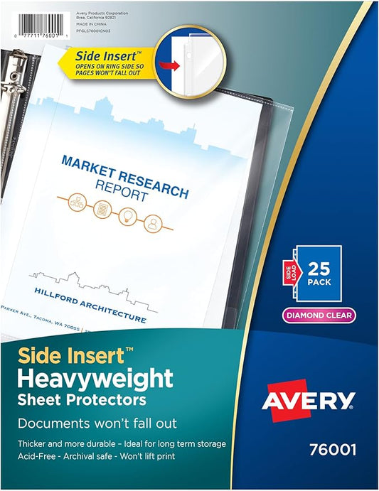 Avery Diamond Clear Secure Side-Load Sheet Protectors, Heavyweight, 25 Page Protectors (76001)