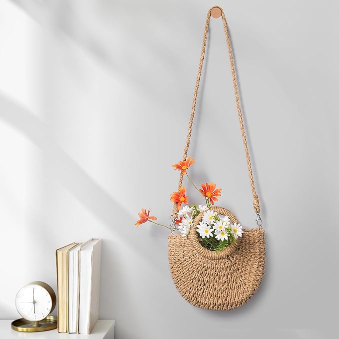 Pleneal Straw Beach Bags for Women - Women Beach Handmade Woven Tote Bag, Summer Mesh Hollow Shoulder Bag for Holiday