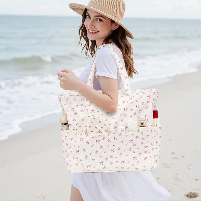 Bluboon Beach Bags for Women, Large Waterproof Tote Bag With Wet Compartment for Pool Weekender Travel Gym