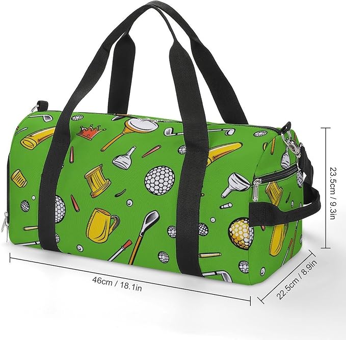 Golf Element Sport Gym Bag for Men Women Cartoon Ball Travel Duffel Bag with Wet Pocket Shoes Compartment Carry on Pack for Workout Overnight Weekend Trip