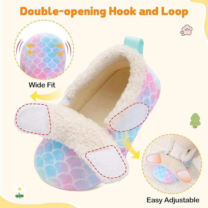 JOINFREE Toddler Slippers Boys Girls Adjustable House Shoes Barefoot Sock Shoes with Rubber Sole Baby Comfort Warm Indoor Outdoor Walking Shoe