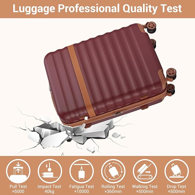 Kono Luggage Set 3 Pieces Expandable PC ABS Durable Suitcase Hardside with Double Spinner Wheels Tsa Lock Burgundy(20in/24in/28in)
