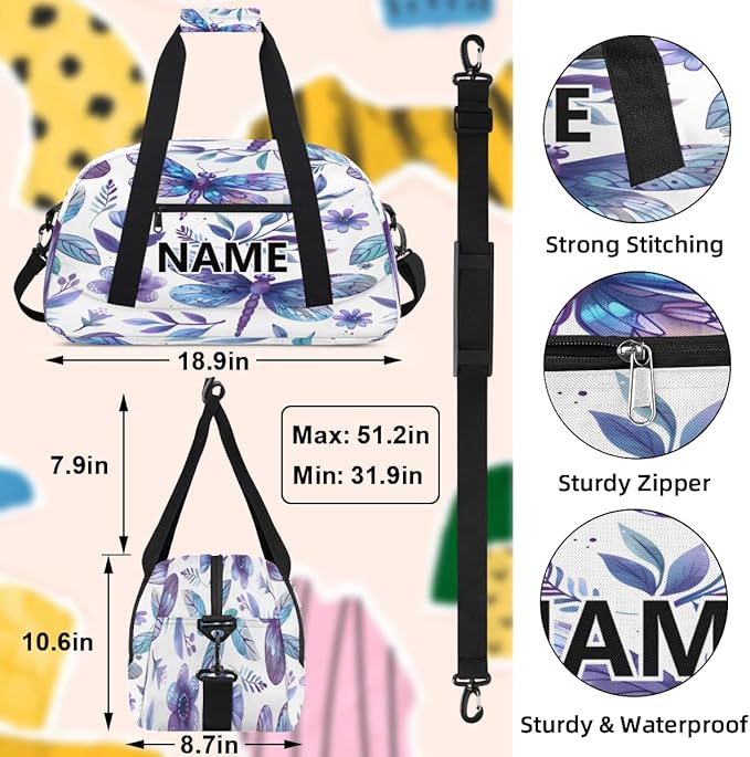 Butterfly Mini Gym Bag 18 inch for Women Men Waterproof Custom Butterfly Theme Travel Duffel Bag Carry On Overnight Tote Nurse Bag for Work Fitness Hiking
