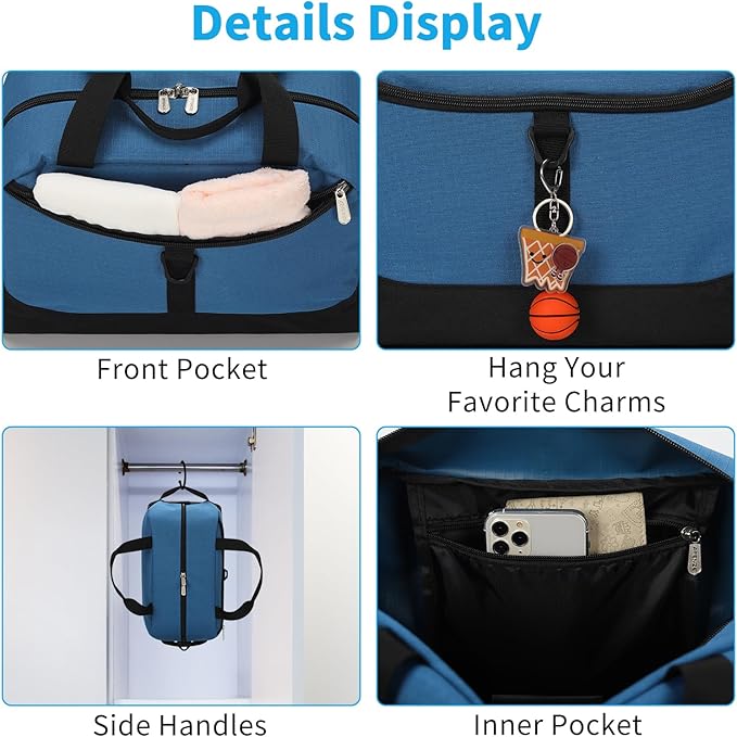 Apenze Small Gym Bag 14 inch lightweight Carry On Mini Duffel Bag with D-Ring for Travel Sport - Blue