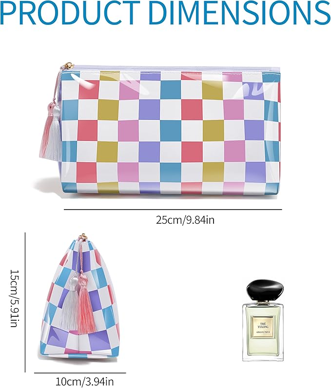 Makeup Bag, Small Clear Coated Cosmetic Bags for Women Girls, Waterproof Travel Makeup Bag for Purse Organizer Zipper Pouch Beach Summer Vacation Essentials Gifts for Women