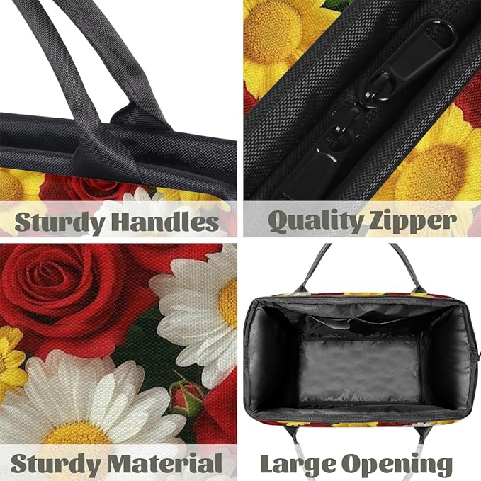 Multipurpose Duffle Bag, Waterproof Carry On Bag with Spacious Design, Red Roses Flower Gym Bags, 15.2x8.3x11.6in